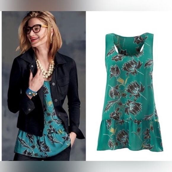 CAbi 3276 Green Zoe Falling Flowers Peplum Top Size Medium - Picture 5 of 14